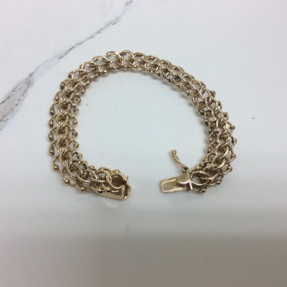 14k Yellow Solid Real Gold Double Circle Link Charm Bracelet 7'' 24.80gr - Picture 3 of 8